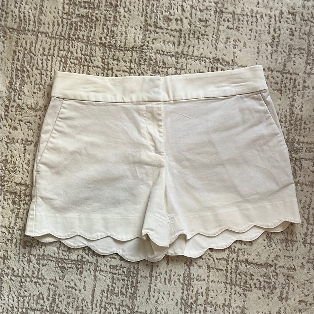 Women's White Scalloped Shorts